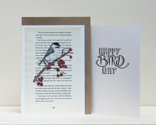 Art Print Cards - Happy "Bird"day - Titmouse on Berry Branch