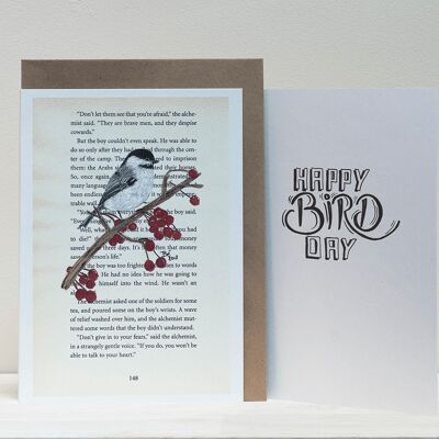 Art Print Cards - Happy "Bird"day - Titmouse on Berry Branch