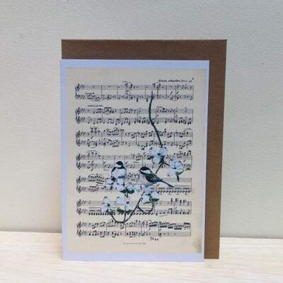 Art Print Cards - Birds & Music - Chickadee Duo