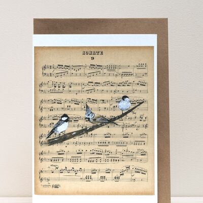 Art Print Cards - Birds & Music - Titmice on a Branch