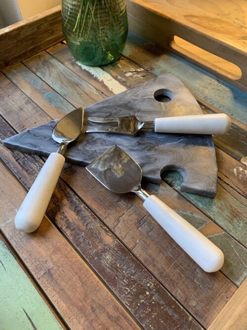 Shared Earth Set of 3 Cheese Knives with Marble Handles