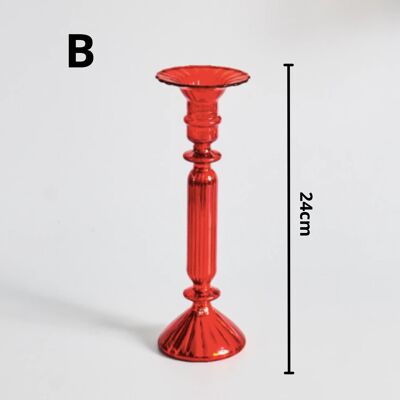 Red Glass Candlestick Holder - B