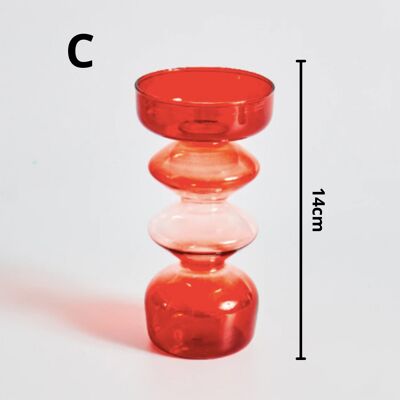 Red Glass Candlestick Holder - C