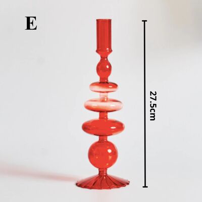 Red Glass Candlestick Holder - E