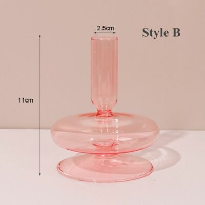 Pink Glass Candlestick Holder - B