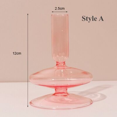 Pink Glass Candlestick Holder - A