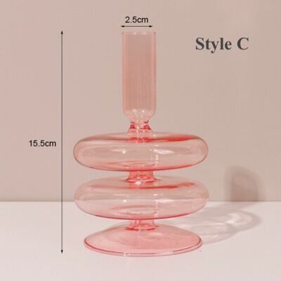 Pink Glass Candlestick Holder - C