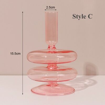 Pink Glass Candlestick Holder - C