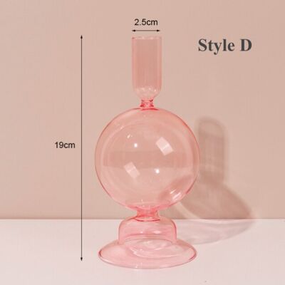 Pink Glass Candlestick Holder - D