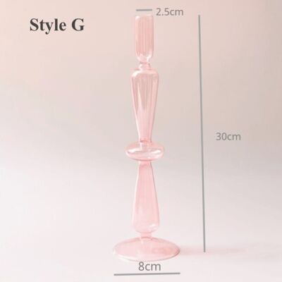 Pink Glass Candlestick Holder - G