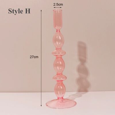 Pink Glass Candlestick Holder - H