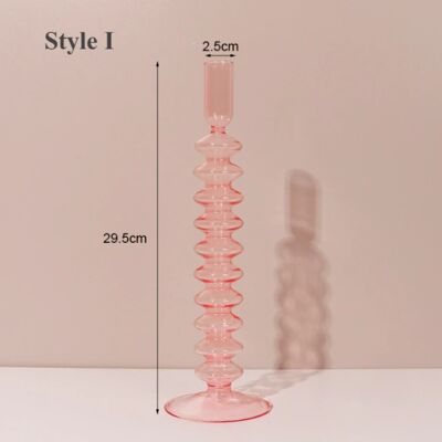 Pink Glass Candlestick Holder - I