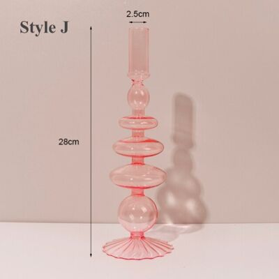 Pink Glass Candlestick Holder - J