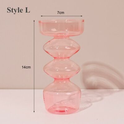 Pink Glass Candlestick Holder - L