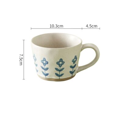 Retro Hand-painted Ceramic Cup - Blue Flower