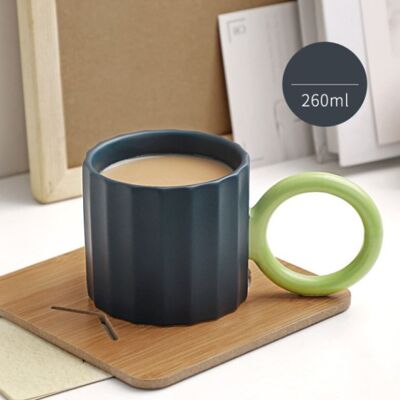 Handmade Ceramic Coffee Mug - Blue with Green Handle