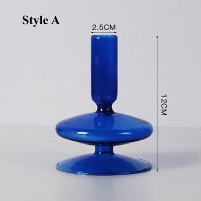 Blue Glass Candlestick Holder - A