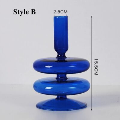 Blue Glass Candlestick Holder - B