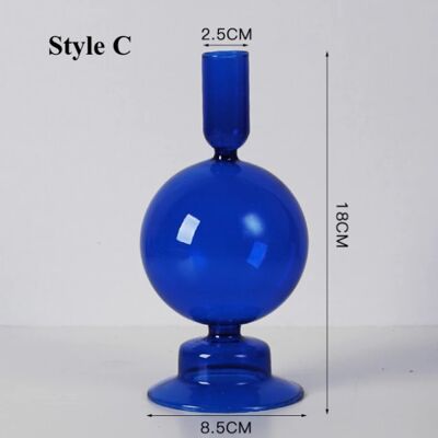 Blue Glass Candlestick Holder - C