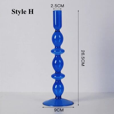 Blue Glass Candlestick Holder - H