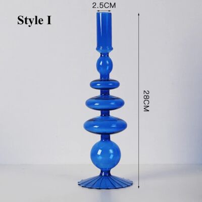 Blue Glass Candlestick Holder - I