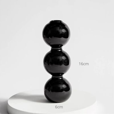 Bubble Shape Glass Vase - Short 3 Balls - Black