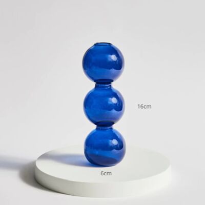 Bubble Shape Glass Vase - Short 3 Balls - Blue