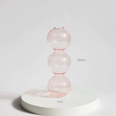 Bubble Shape Glass Vase - Short 3 Balls - Pink