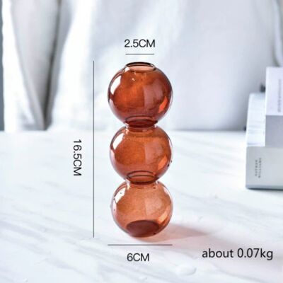 Bubble Shape Glass Vase - Short 3 Balls - Brown