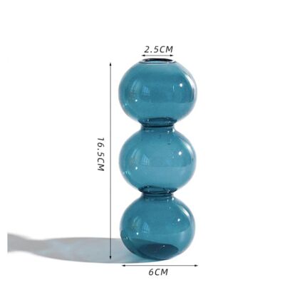 Bubble Shape Glass Vase - Short 3 Balls - Ocean Blue