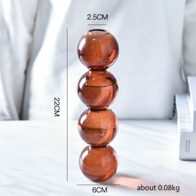 Bubble Shape Glass Vase - Tall 4 Balls - Brown