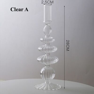 Lace Taper Glass Candlestick Holder - Clear A