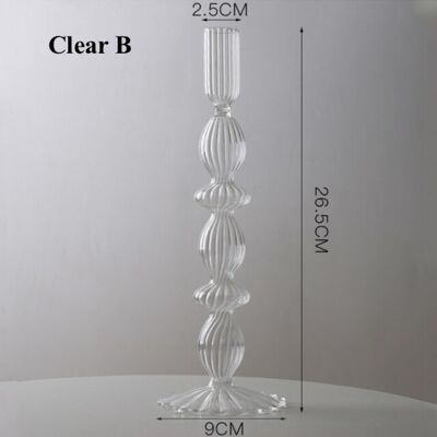 Lace Taper Glass Candlestick Holder - Clear B
