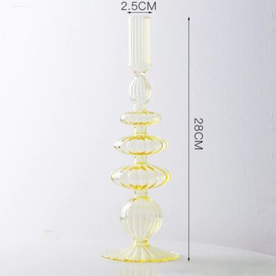 Lace Taper Glass Candlestick Holder - Yellow