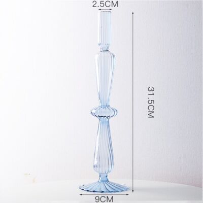 Lace Taper Glass Candlestick Holder - Blue