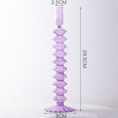 Lace Taper Glass Candlestick Holder - Purple