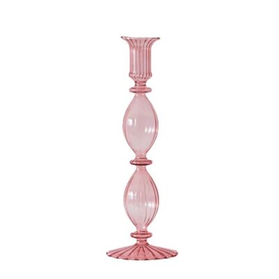 Modern Glass Candlestick Holder - Pink