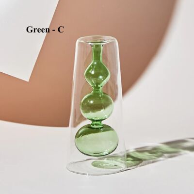 Nordic Hydroponic Colored Glass Vase - Green C : 17cm (H) x 8cm (W)