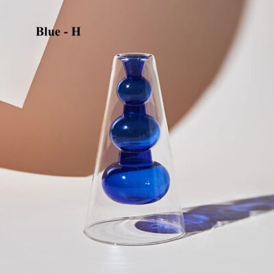 Nordic Hydroponic Colored Glass Vase - Blue H: 18cm (H) x 10cm (W)