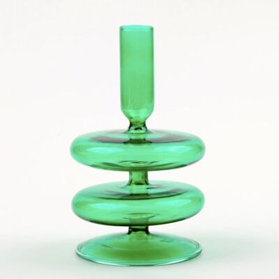 16cm Glass Candle Holder - Green