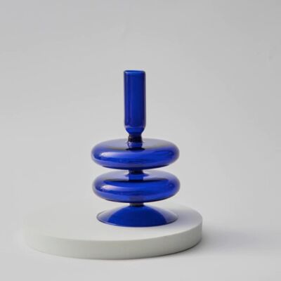 16cm Glass Candle Holder - Blue