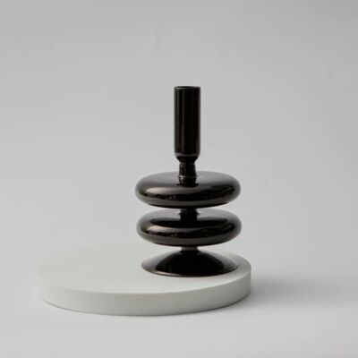 16cm Glass Candle Holder - Black