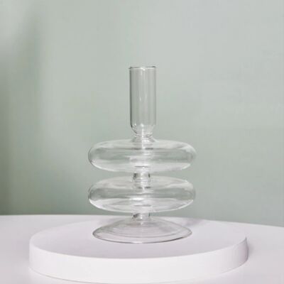 16cm Glass Candle Holder - Clear