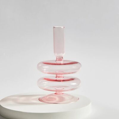 16cm Glass Candle Holder - Pink