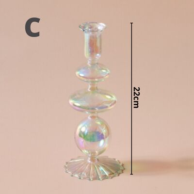 Rainbow Pearl Glass Candlestick Holder - C