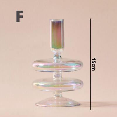 Rainbow Pearl Glass Candlestick Holder - F