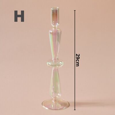 Rainbow Pearl Glass Candlestick Holder - H