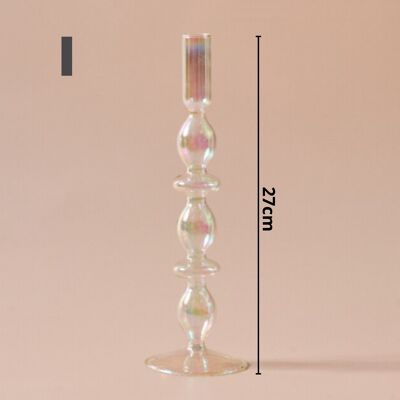 Rainbow Pearl Glass Candlestick Holder - I