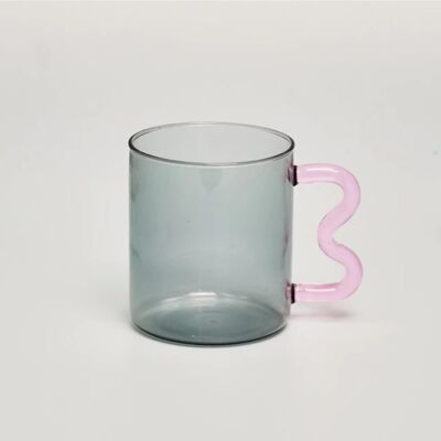 Colorful Ear Glass Mug (300ml) - Grey with Pink Handle