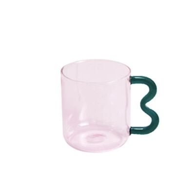 Colorful Ear Glass Mug (300ml) - Pink with Green Handle